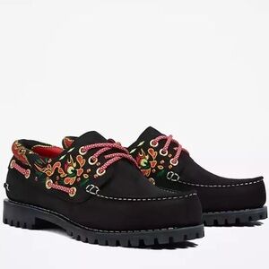 NWT Timberland x CLOT 3-Eye Boat Shoe Embroidered Hand-sewn black loafer shoes